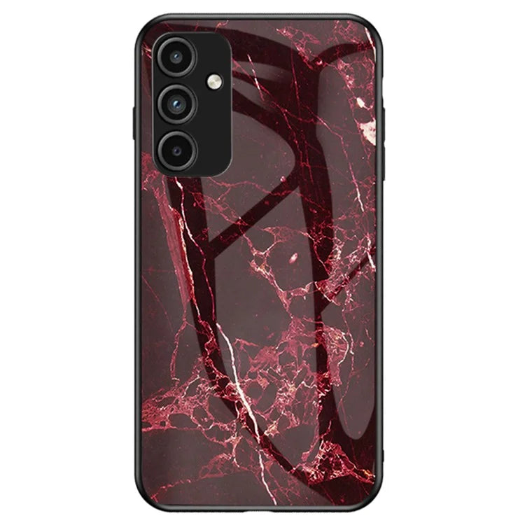 For Samsung Galaxy A15 4G Cover Fall Proof Marble Pattern Tempered Glass+PC+TPU Shell