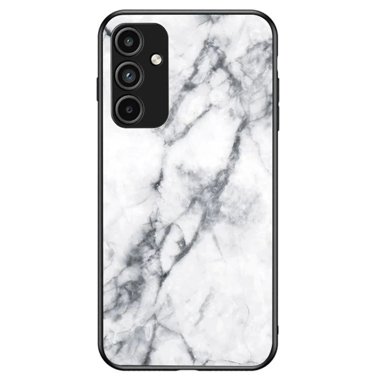 For Samsung Galaxy A15 4G Cover Fall Proof Marble Pattern Tempered Glass+PC+TPU Shell