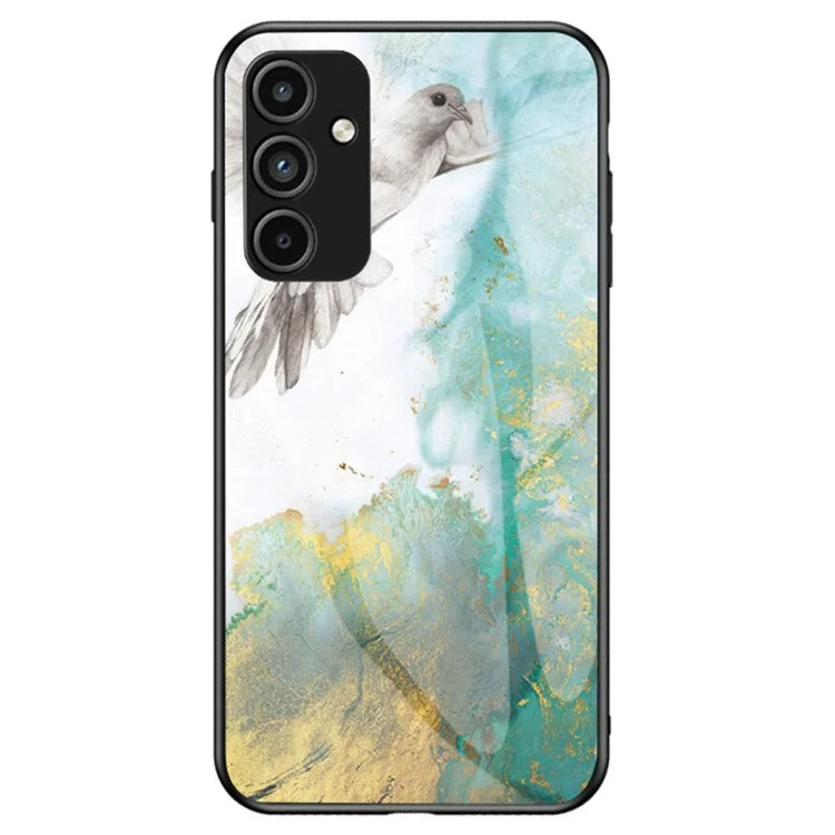 For Samsung Galaxy A15 4G Cover Fall Proof Marble Pattern Tempered Glass+PC+TPU Shell