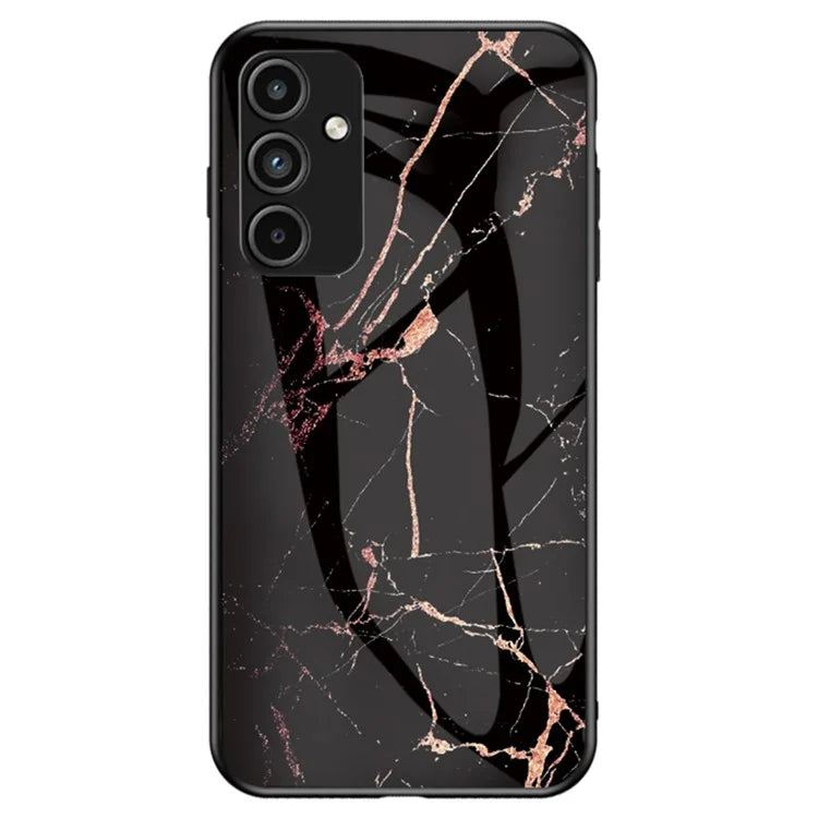 For Samsung Galaxy A15 4G Cover Fall Proof Marble Pattern Tempered Glass+PC+TPU Shell