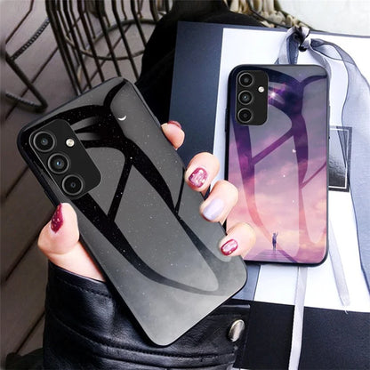 For Samsung Galaxy A15 4G Cover Starry Sky Pattern Tempered Glass+PC+TPU Phone Case