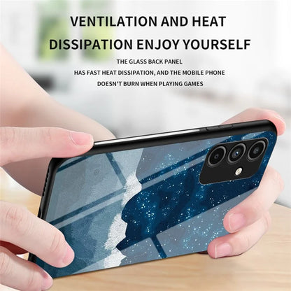 For Samsung Galaxy A15 4G Cover Starry Sky Pattern Tempered Glass+PC+TPU Phone Case