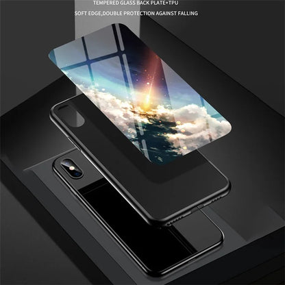 For Samsung Galaxy A15 4G Cover Starry Sky Pattern Tempered Glass+PC+TPU Phone Case