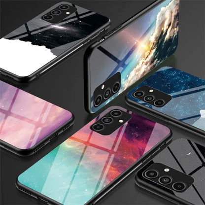 For Samsung Galaxy A15 4G Cover Starry Sky Pattern Tempered Glass+PC+TPU Phone Case