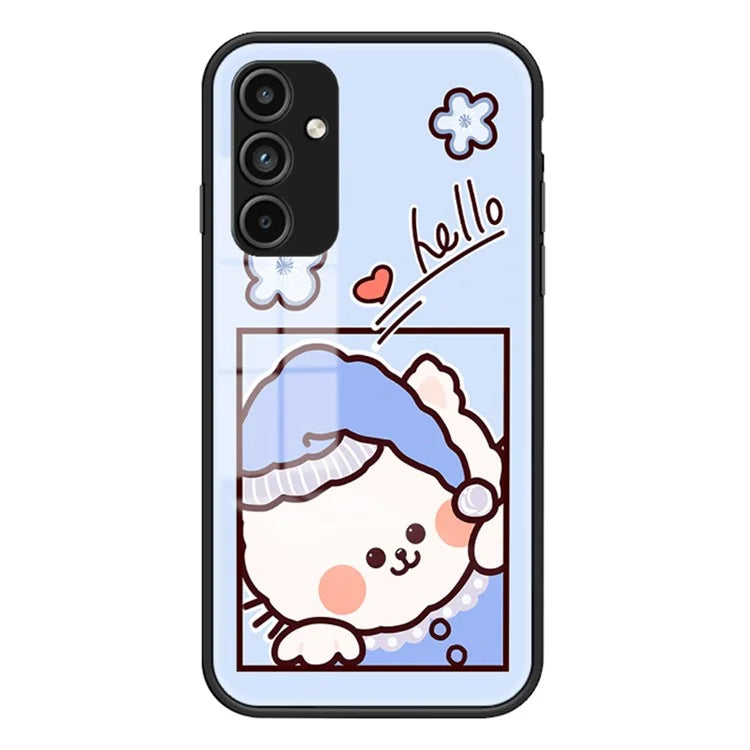 For Samsung Galaxy A15 4G Case Pattern Printing Tempered Glass Back Cover