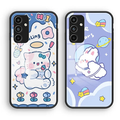 For Samsung Galaxy A15 4G Case Pattern Printing Tempered Glass Back Cover