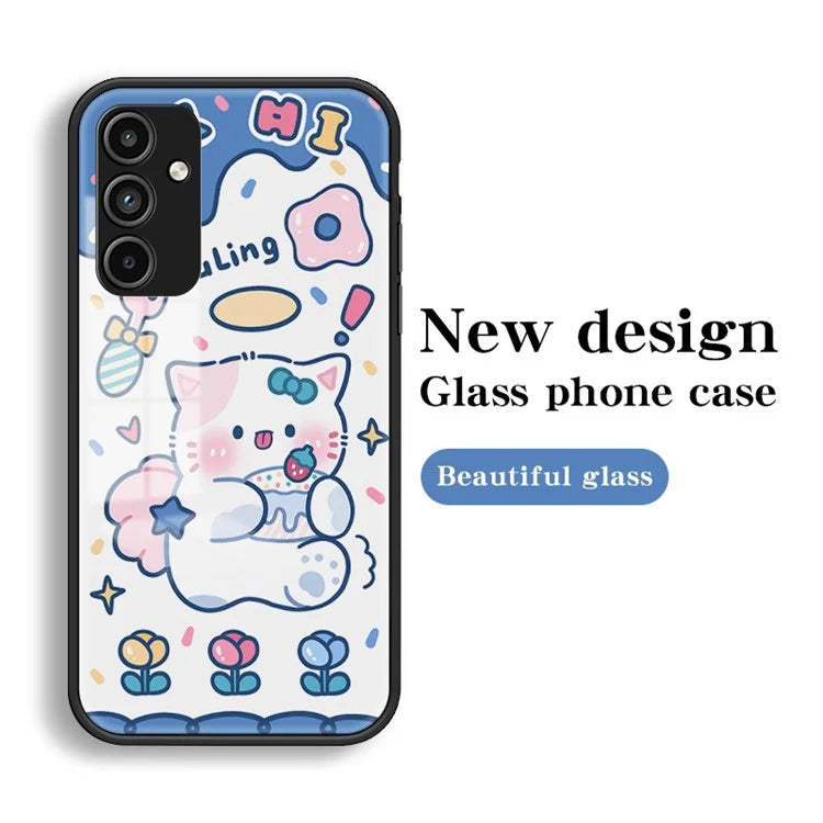 For Samsung Galaxy A15 4G Case Pattern Printing Tempered Glass Back Cover