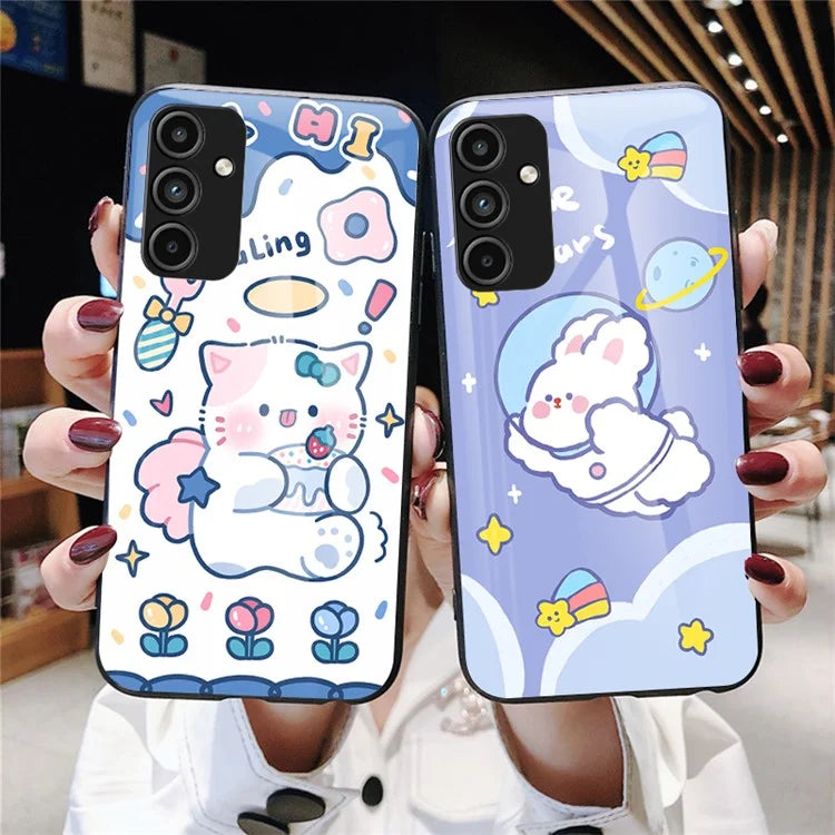 For Samsung Galaxy A15 4G Case Pattern Printing Tempered Glass Back Cover