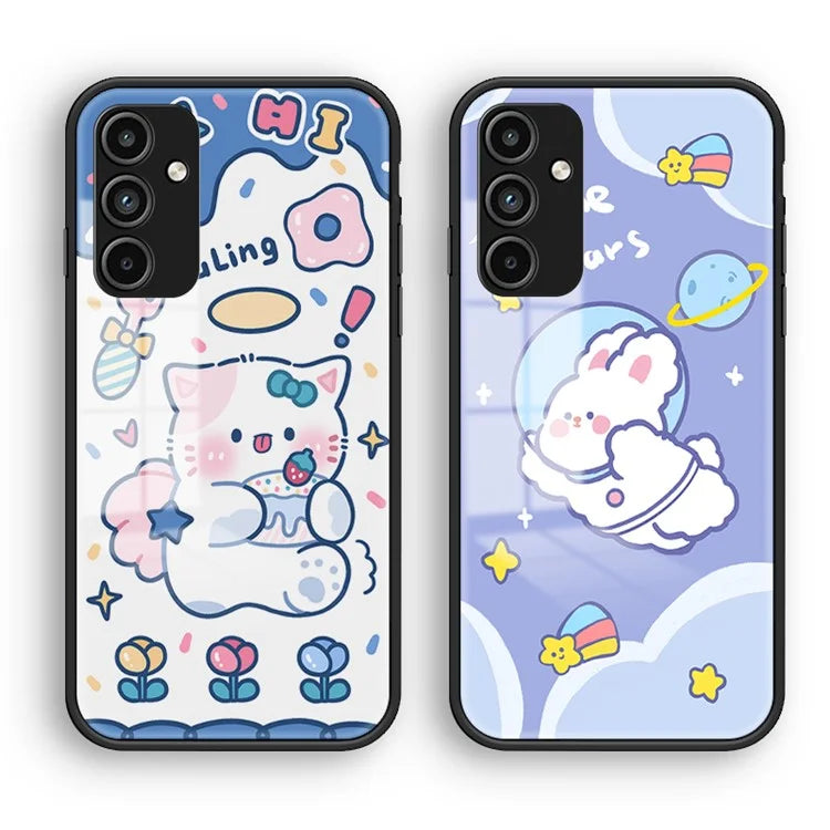 For Samsung Galaxy A15 4G Case Pattern Printing Tempered Glass Back Cover