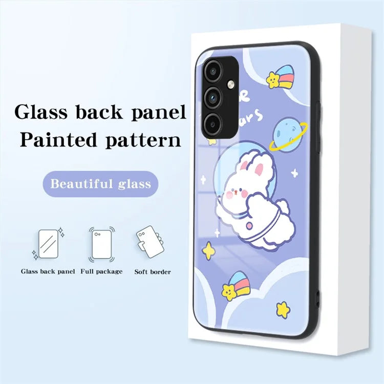 For Samsung Galaxy A15 4G Case Pattern Printing Tempered Glass Back Cover
