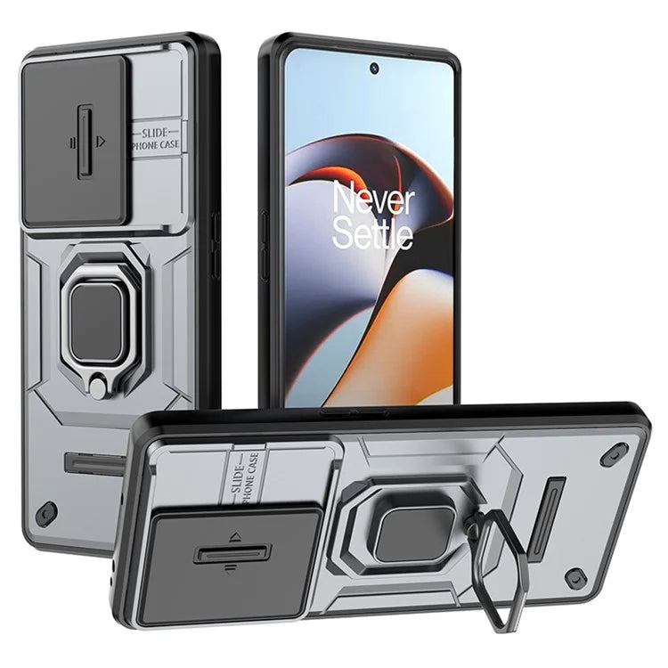 For OnePlus 11R 5G / Ace 2 5G Case Slide Lens Lid PC+TPU Kickstand Cover