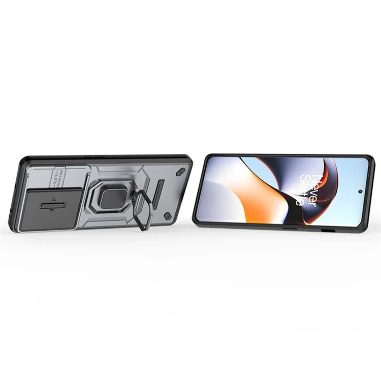 For OnePlus 11R 5G / Ace 2 5G Case Slide Lens Lid PC+TPU Kickstand Cover