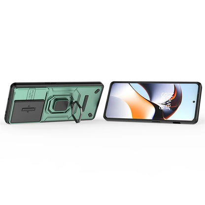 For OnePlus 11R 5G / Ace 2 5G Case Slide Lens Lid PC+TPU Kickstand Cover