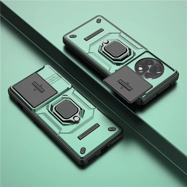 For OnePlus 11R 5G / Ace 2 5G Case Slide Lens Lid PC+TPU Kickstand Cover