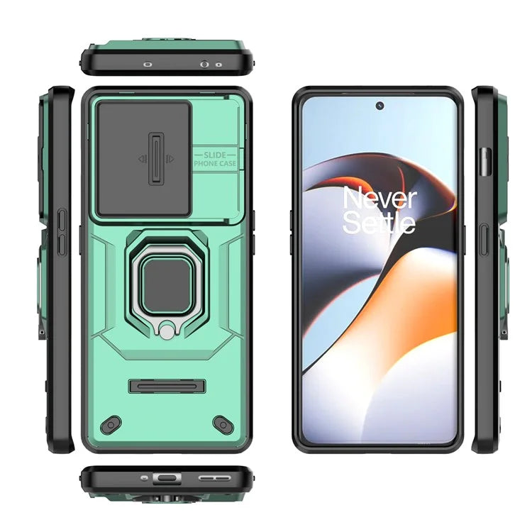 For OnePlus 11R 5G / Ace 2 5G Case Slide Lens Lid PC+TPU Kickstand Cover
