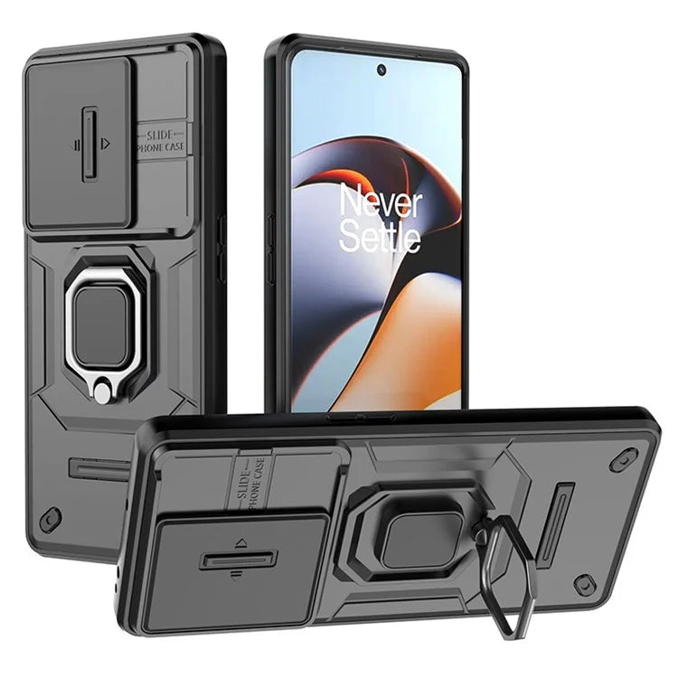 For OnePlus 11R 5G / Ace 2 5G Case Slide Lens Lid PC+TPU Kickstand Cover