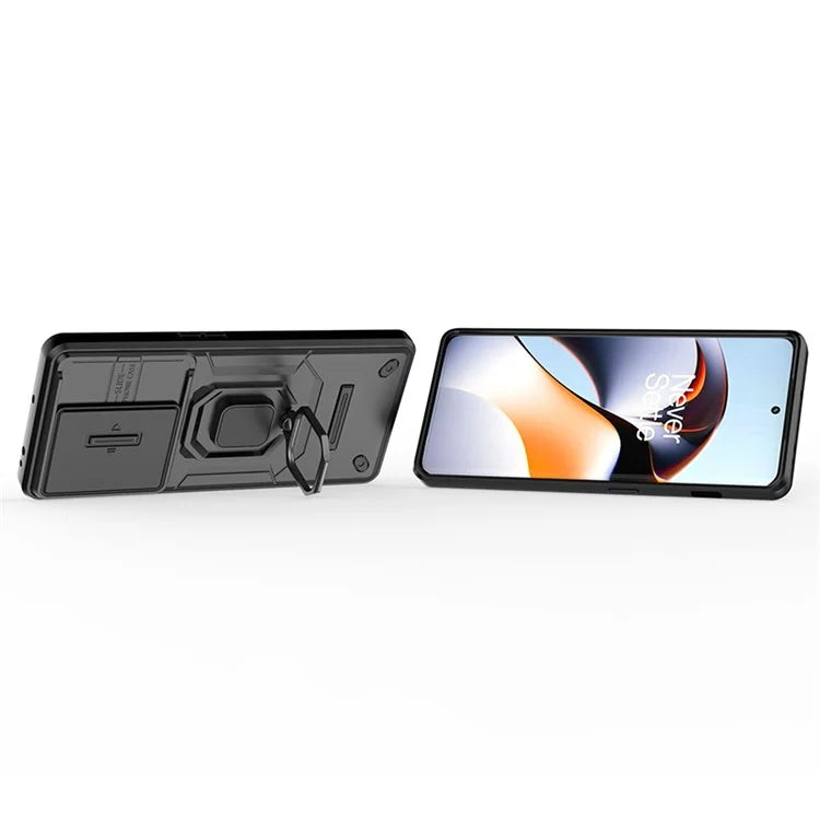 For OnePlus 11R 5G / Ace 2 5G Case Slide Lens Lid PC+TPU Kickstand Cover