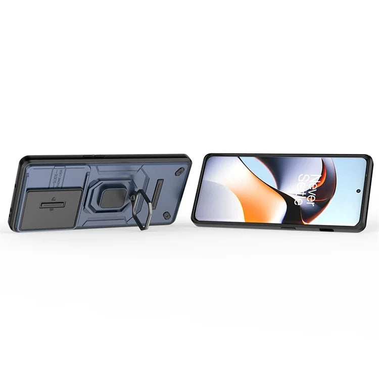 For OnePlus 11R 5G / Ace 2 5G Case Slide Lens Lid PC+TPU Kickstand Cover