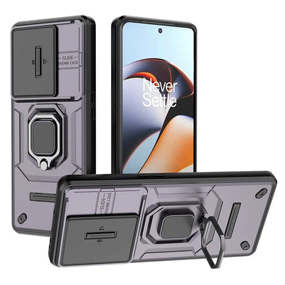 For OnePlus 11R 5G / Ace 2 5G Case Slide Lens Lid PC+TPU Kickstand Cover