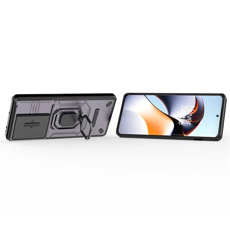 For OnePlus 11R 5G / Ace 2 5G Case Slide Lens Lid PC+TPU Kickstand Cover