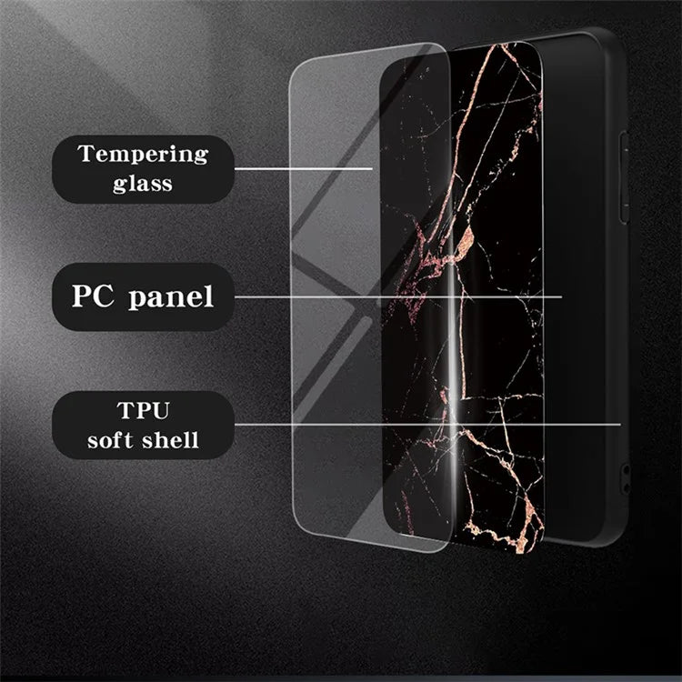 For Samsung Galaxy A05 4G Cover Marble Pattern Tempered Glass+PC+TPU Anti-scratch Shell