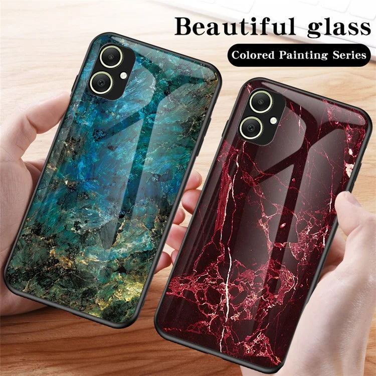 For Samsung Galaxy A05 4G Cover Marble Pattern Tempered Glass+PC+TPU Anti-scratch Shell