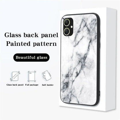 For Samsung Galaxy A05 4G Cover Marble Pattern Tempered Glass+PC+TPU Anti-scratch Shell