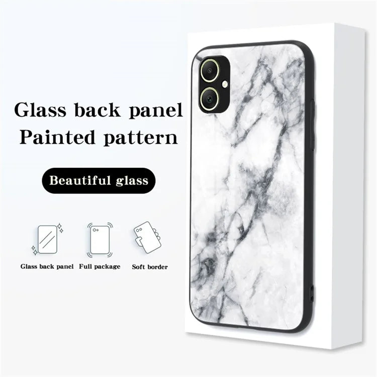 For Samsung Galaxy A05 4G Cover Marble Pattern Tempered Glass+PC+TPU Anti-scratch Shell