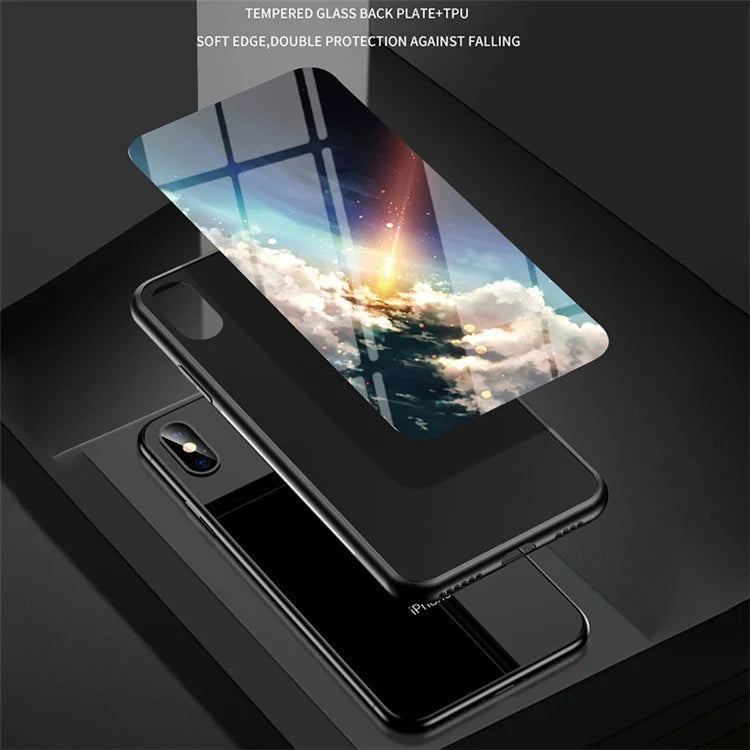 For Samsung Galaxy A05 4G Cover Tempered Glass+PC+TPU Starry Sky Pattern Phone Case