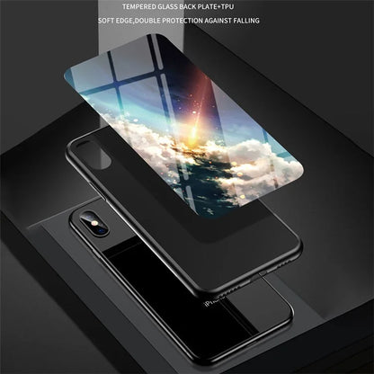 For Samsung Galaxy A05 4G Cover Tempered Glass+PC+TPU Starry Sky Pattern Phone Case