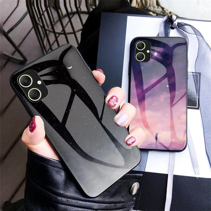 For Samsung Galaxy A05 4G Cover Tempered Glass+PC+TPU Starry Sky Pattern Phone Case