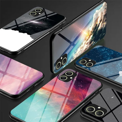 For Samsung Galaxy A05 4G Cover Tempered Glass+PC+TPU Starry Sky Pattern Phone Case