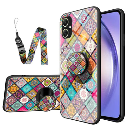 For Samsung Galaxy A05 4G Case Flower Pattern Kickstand Cover with Lanyard