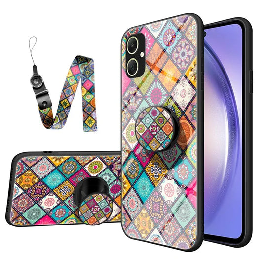 For Samsung Galaxy A05 4G Case Flower Pattern Kickstand Cover with Lanyard