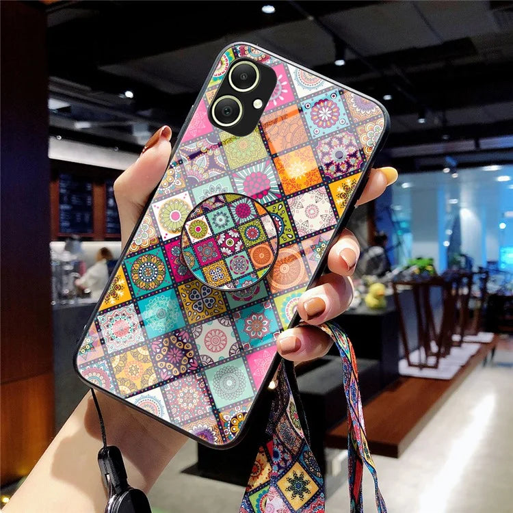 For Samsung Galaxy A05 4G Case Flower Pattern Kickstand Cover with Lanyard
