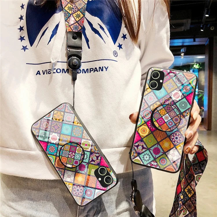 For Samsung Galaxy A05 4G Case Flower Pattern Kickstand Cover with Lanyard