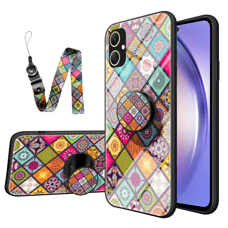 For Samsung Galaxy A05 4G Case Flower Pattern Kickstand Cover with Lanyard