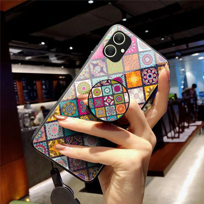 For Samsung Galaxy A05 4G Case Flower Pattern Kickstand Cover with Lanyard