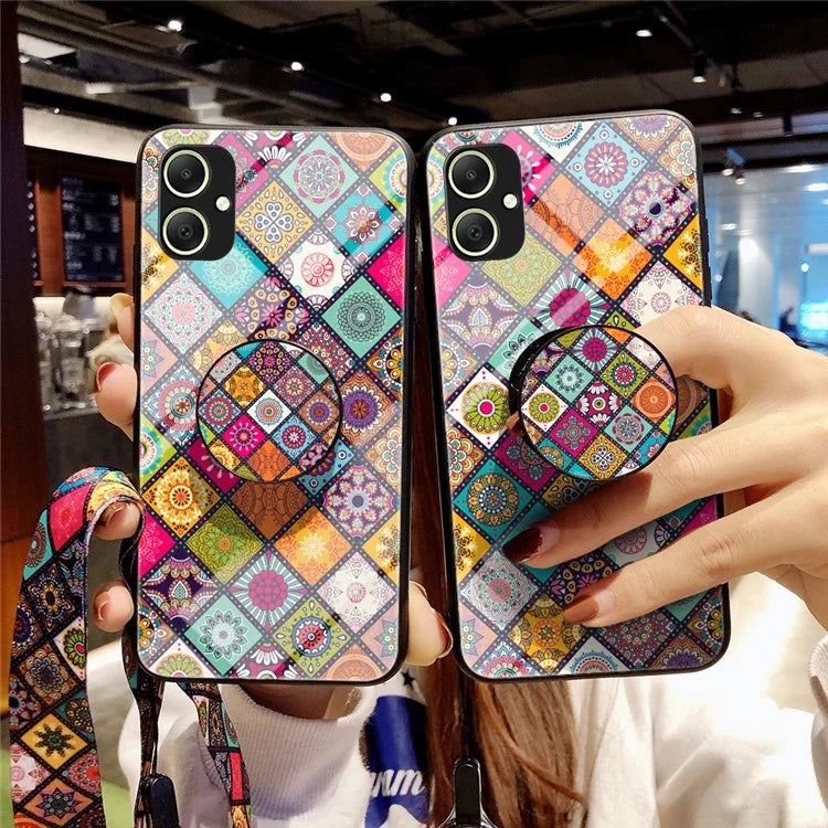 For Samsung Galaxy A05 4G Case Flower Pattern Kickstand Cover with Lanyard