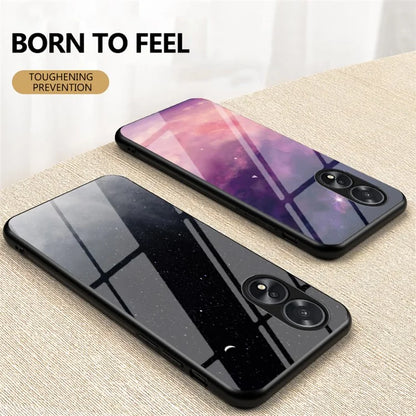 For Oppo A38 4G Case Tempered Glass+PC+TPU Starry Sky Pattern Cover