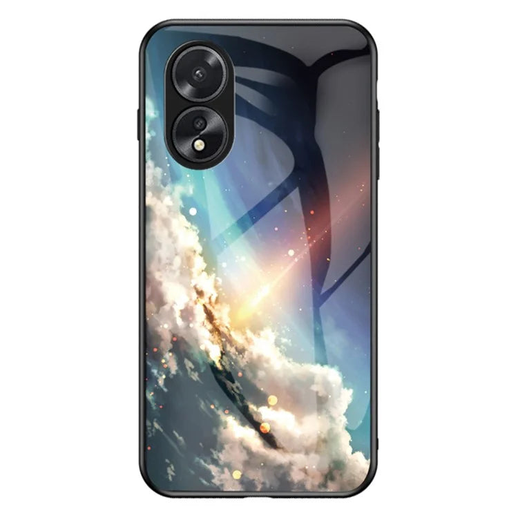 For Oppo A38 4G Case Tempered Glass+PC+TPU Starry Sky Pattern Cover