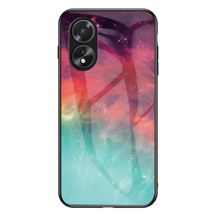 For Oppo A38 4G Case Tempered Glass+PC+TPU Starry Sky Pattern Cover
