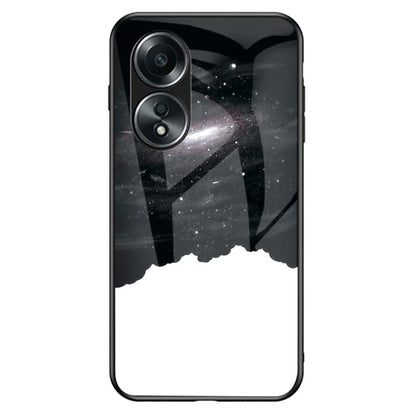 For Oppo A58 4G Case Starry Sky Pattern Back Protector Tempered Glass+PC+TPU Phone Cover