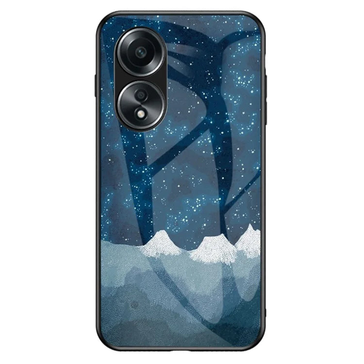 For Oppo A58 4G Case Starry Sky Pattern Back Protector Tempered Glass+PC+TPU Phone Cover