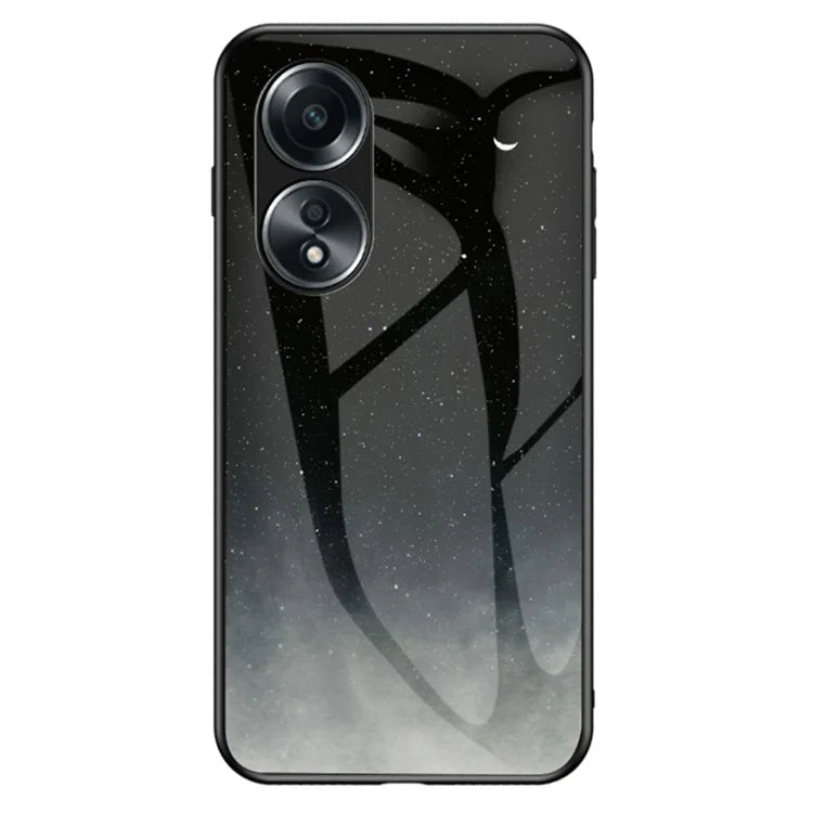 For Oppo A58 4G Case Starry Sky Pattern Back Protector Tempered Glass+PC+TPU Phone Cover