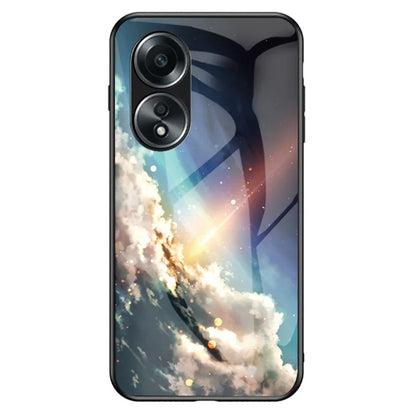 For Oppo A58 4G Case Starry Sky Pattern Back Protector Tempered Glass+PC+TPU Phone Cover