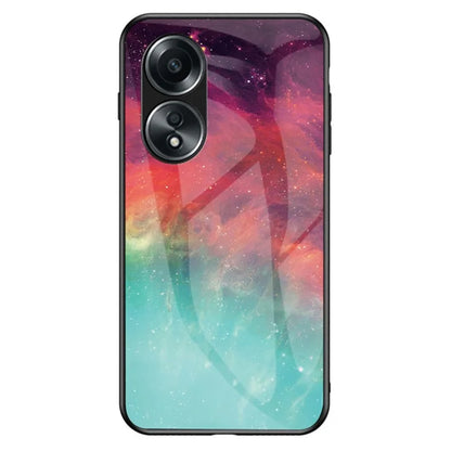 For Oppo A58 4G Case Starry Sky Pattern Back Protector Tempered Glass+PC+TPU Phone Cover