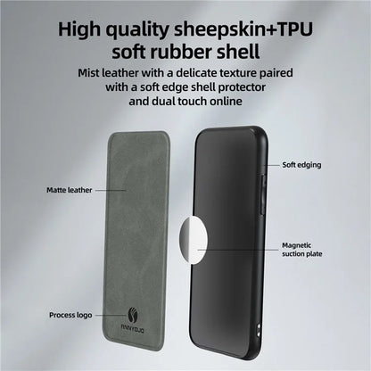 ANNYOJO For iPhone 15 Plus Case PU Leather+PC+TPU Phone Cover Support Magnetic Car Mount