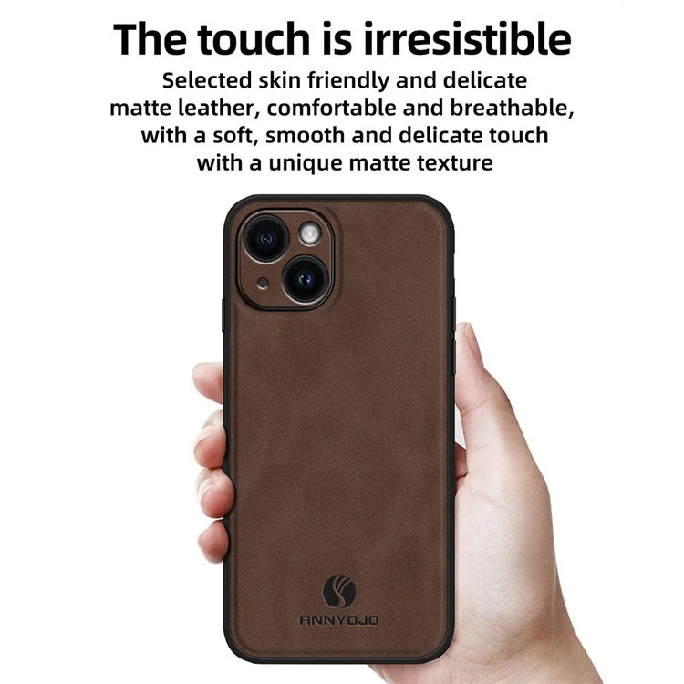ANNYOJO For iPhone 15 Plus Case PU Leather+PC+TPU Phone Cover Support Magnetic Car Mount