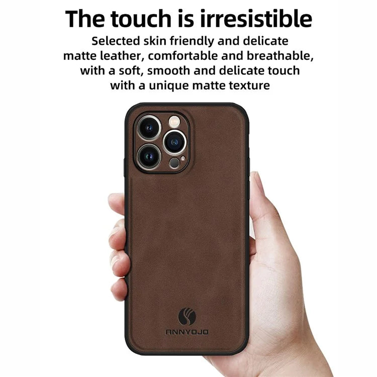 ANNYOJO For iPhone 15 Pro Case Scratch Proof PU Leather+PC+TPU Phone Cover